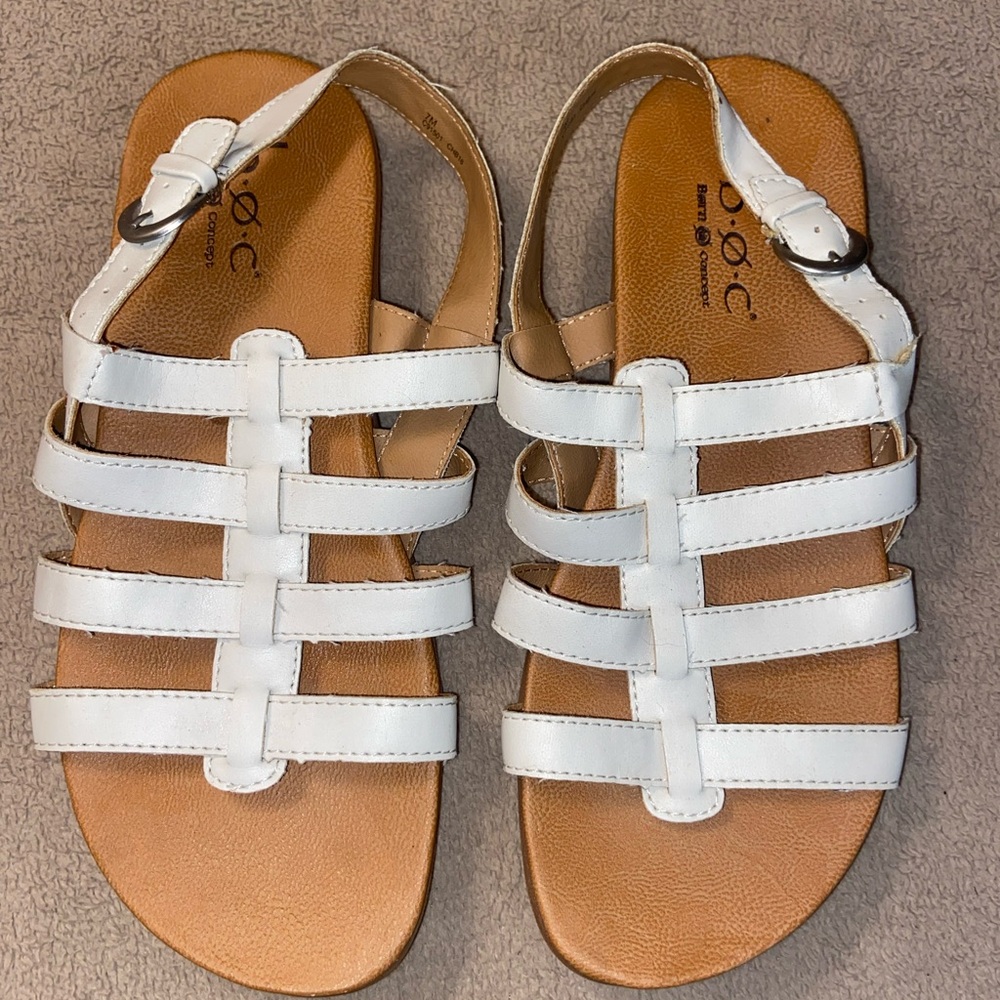 b.o.c. White Strappy Sandals with Tan Sole